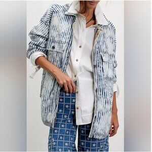 Free People Heavyweight Swearshirt Button Front Jacket Oversized Shirt size XS